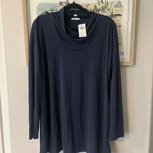 J. Jill Deep Blue Ribbed Cowl Neck Top